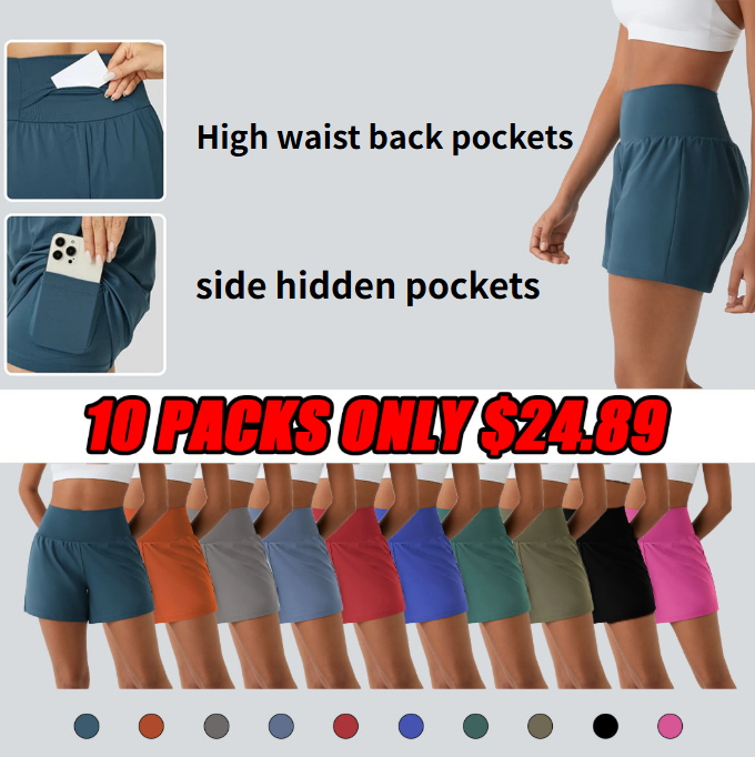 ⏰Flash Sale⚡Super High Waisted Back Pocket & Side Hidden Pocket 2-in-1 Yoga Shorts