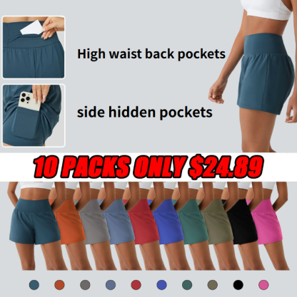 ⏰Flash Sale⚡Super High Waisted Back Pocket & Side Hidden Pocket 2-in-1 Yoga Shorts