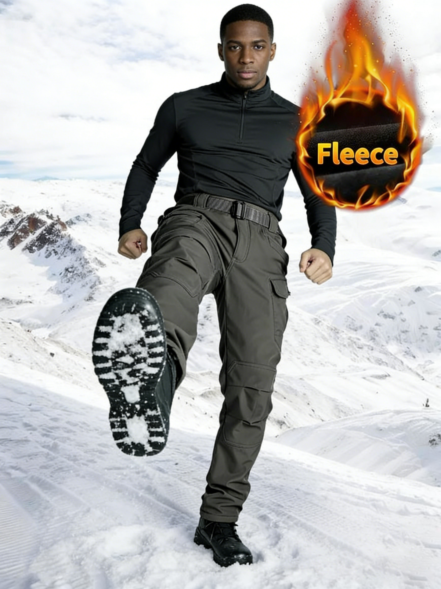 DD 🔥Men's Windproof & Warm Outdoor Tactical Pants - Fleece-Lined, Solid Color, Mid-Rise, 320g Knit Fabric (Belt-Free, Multi-Pocket, Regular Fit) | Fall/Winter Casual Weekend Wear