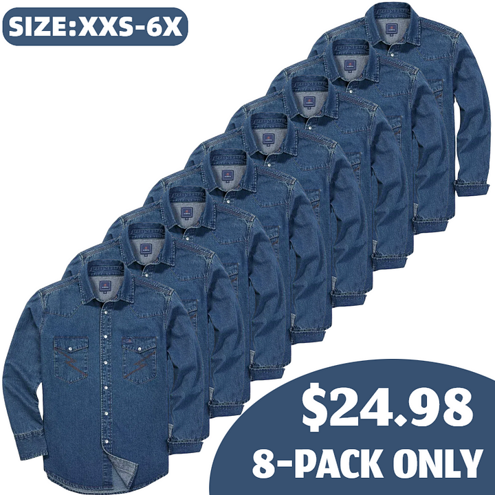 🔥SEPTEMBER  HOT-SALE 🔥Men's Long Sleeve Stone-Washed and Pre-Washed Denim Work Shirt