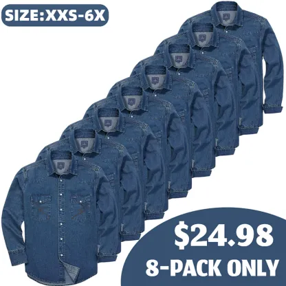 🔥SEPTEMBER  HOT-SALE 🔥Men's Long Sleeve Stone-Washed and Pre-Washed Denim Work Shirt