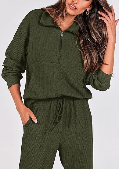 JH🔥Cozy Season Essential🔥 Women's 2-Piece Lounge Set | Plush Half Zip Sweatshirt & Pants best for Summer and fall | Limited Stock!