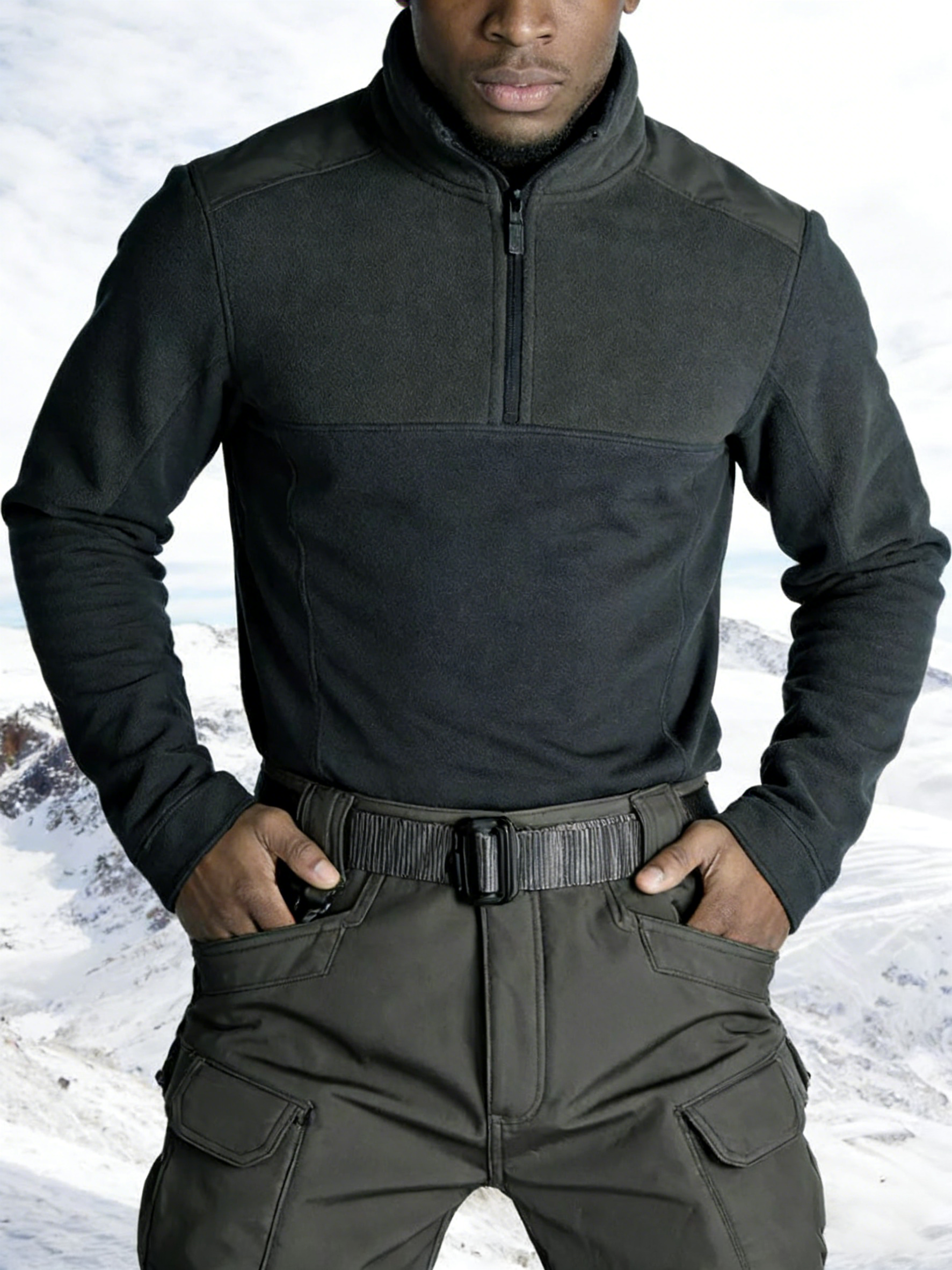 DD 🔥Men's Windproof & Warm Outdoor Tactical Pants - Fleece-Lined, Solid Color, Mid-Rise, 320g Knit Fabric (Belt-Free, Multi-Pocket, Regular Fit) | Fall/Winter Casual Weekend Wear