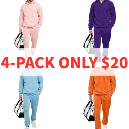 Men's Plain Two-piece Sweatsuit Set, Basic Regular Fit Casual Drop Shoulder Half Zip Hoodie & Pocket Drawstring Sweatpants