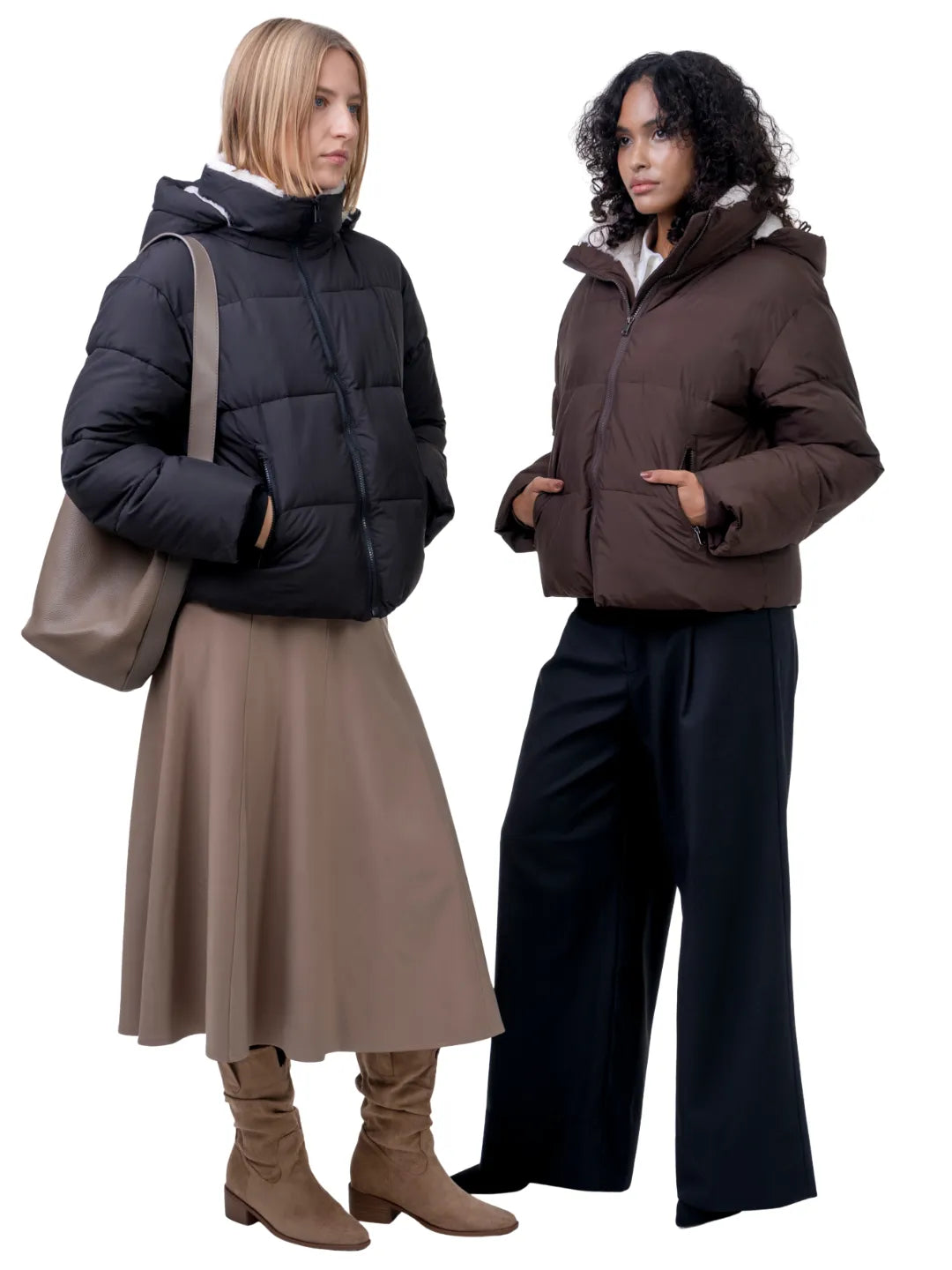 DD 🔥🔥Premium Faux Fur Lined Short Puffer Jackets with Removable Hood