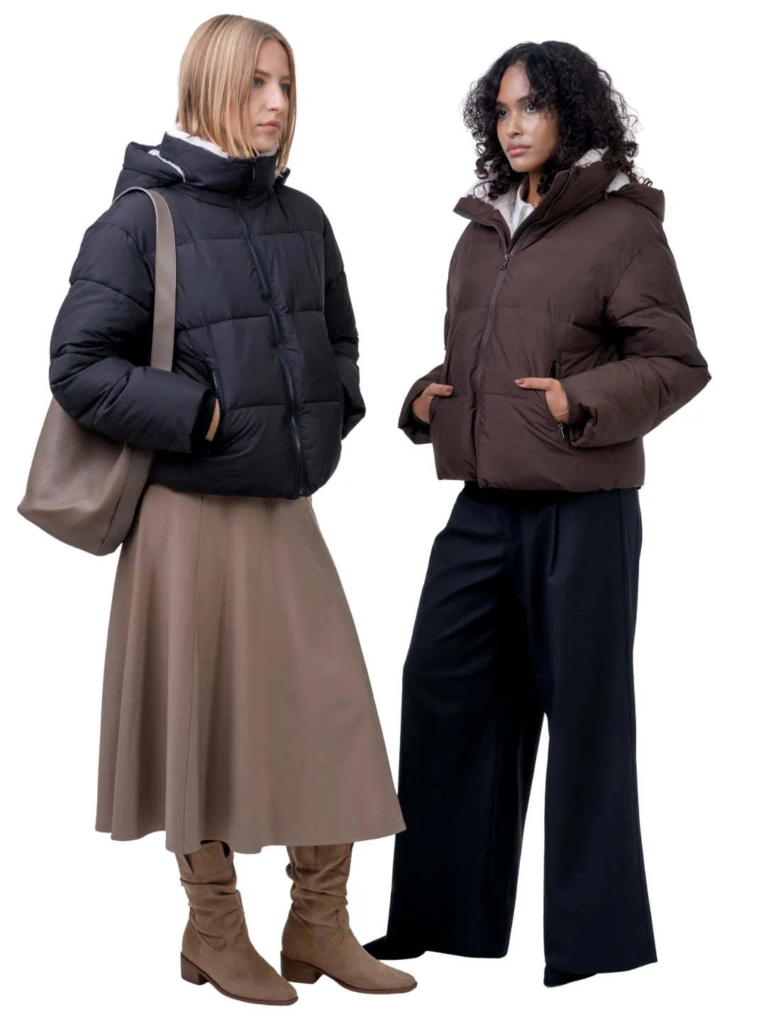 DD 🔥🔥Premium Faux Fur Lined Short Puffer Jackets with Removable Hood