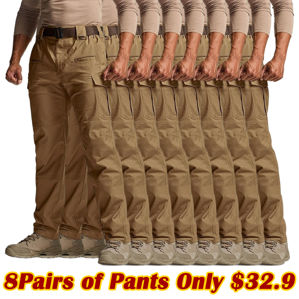DDMen's Flex Stretch Tactical Pants, Water Resistant Ripstop Cargo Pants