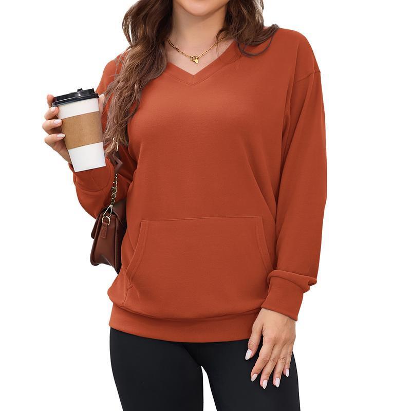 ZZW-Clearance sale🔥 Your Favorite Is Back!Women's Hoodless V-neck Sweatshirt With Kangaroo Pocket Fleece Longsleeve Oversized Casual Style Shirt