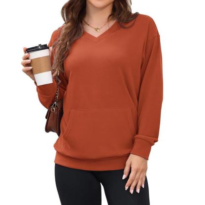 ZZW-Clearance sale🔥 Your Favorite Is Back!Women's Hoodless V-neck Sweatshirt With Kangaroo Pocket Fleece Longsleeve Oversized Casual Style Shirt