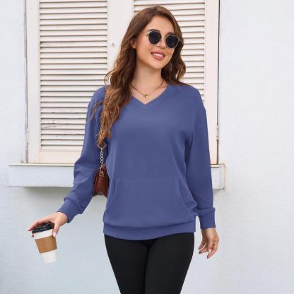 ZZW-Clearance sale🔥 Your Favorite Is Back!Women's Hoodless V-neck Sweatshirt With Kangaroo Pocket Fleece Longsleeve Oversized Casual Style Shirt