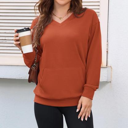 ZZW-Clearance sale🔥 Your Favorite Is Back!Women's Hoodless V-neck Sweatshirt With Kangaroo Pocket Fleece Longsleeve Oversized Casual Style Shirt