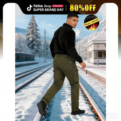 DD 🔥Men's Windproof & Warm Outdoor Tactical Pants - Fleece-Lined, Solid Color, Mid-Rise, 320g Knit Fabric (Belt-Free, Multi-Pocket, Regular Fit) | Fall/Winter Casual Weekend Wear