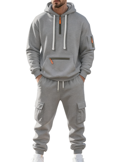 Clearance sale!Men’s Winter Fleece-Lined Set – Warm Casual Workwear Outfit with Multi-Pocket Jacket & Pants