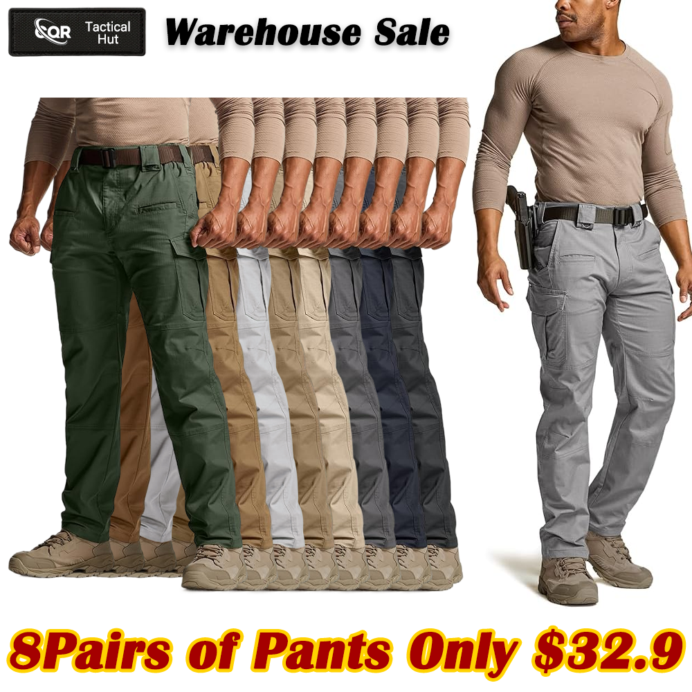 DDMen's Flex Stretch Tactical Pants, Water Resistant Ripstop Cargo Pants