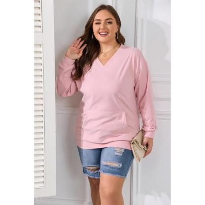 ZZW-Clearance sale🔥 Your Favorite Is Back!Women's Hoodless V-neck Sweatshirt With Kangaroo Pocket Fleece Longsleeve Oversized Casual Style Shirt