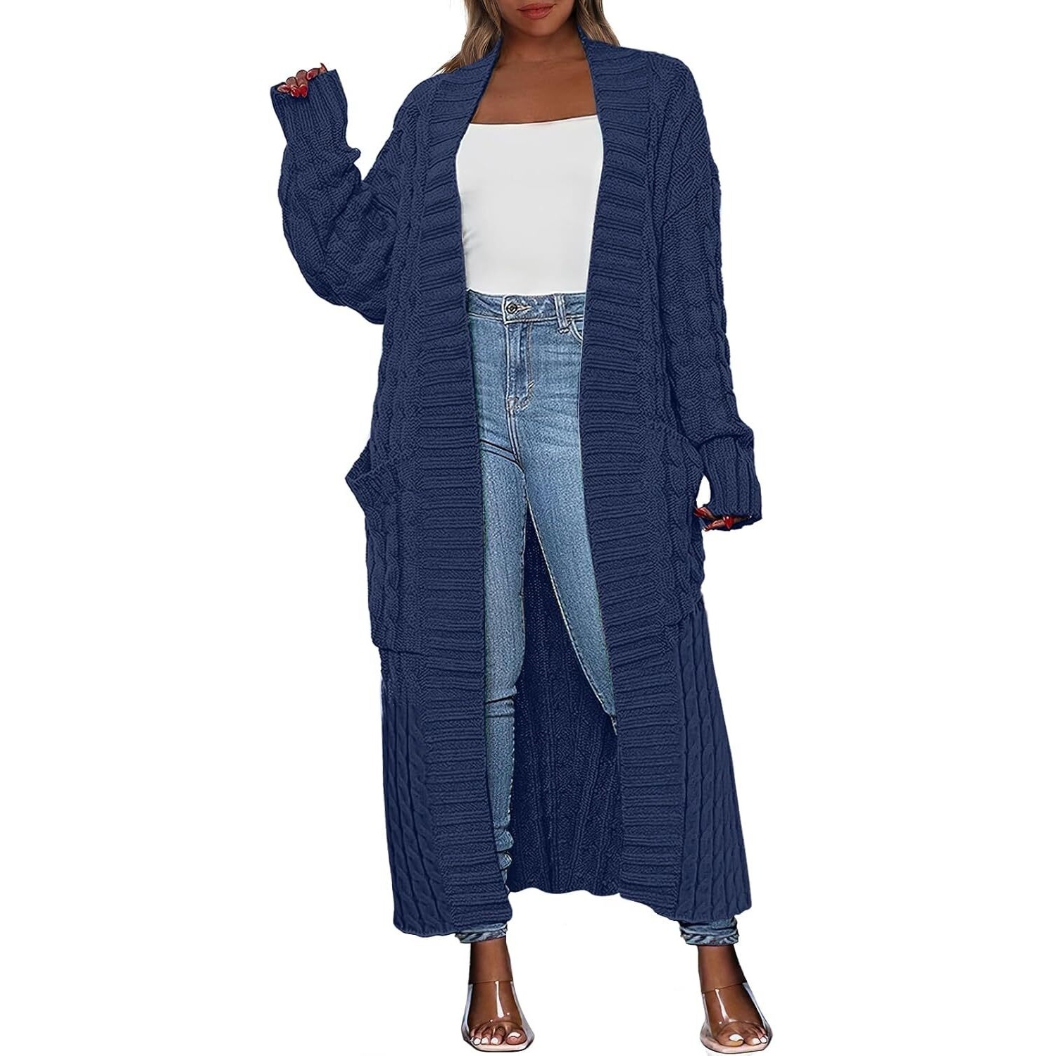 Women's Long Cardigan 2025 Oversized Coat Long Sleeve Open Cardigan Kn