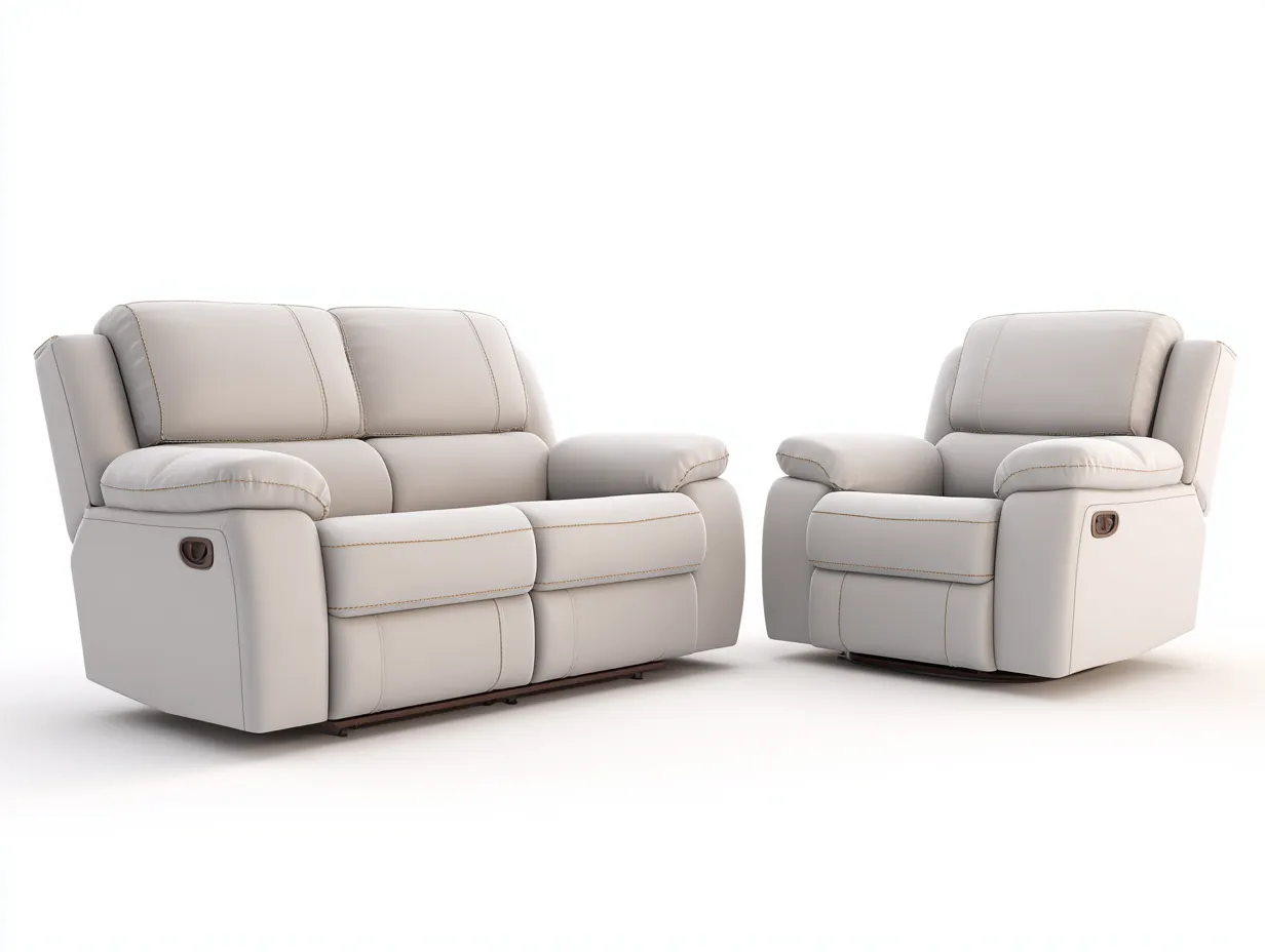 Ensemble canapé et fauteuil en cuir - canapé 160x95x100cm - beige clair - salon - relaxation manuelle style contemporain