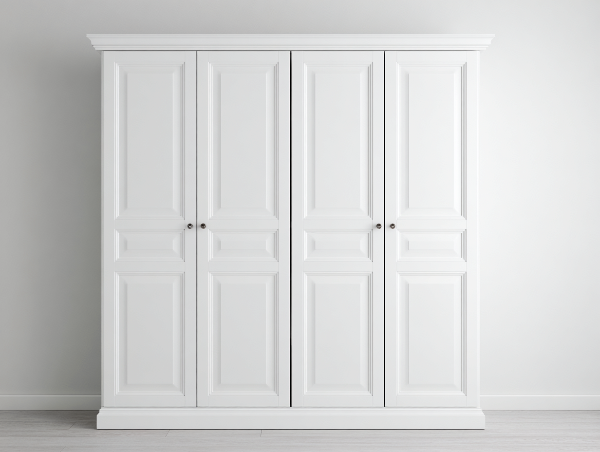 Armoire 4 portes en panneaux bois 200x58x210cm - blanc - chambre - rangement grande capacité style classique