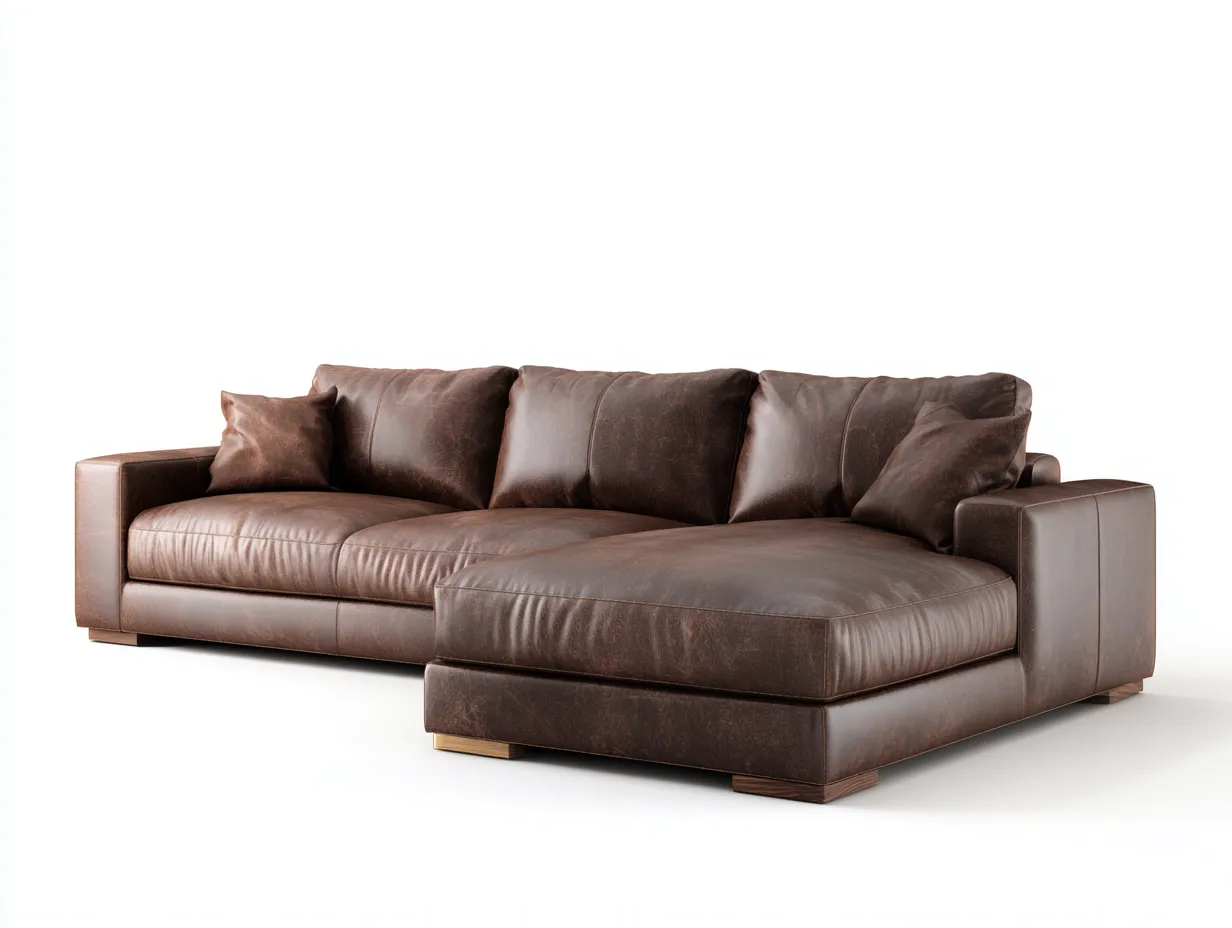 Canapé d'angle en cuir 310x165x78cm - marron foncé - salon - style contemporain confort premium