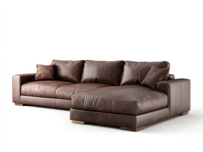 Canapé d'angle en cuir 310x165x78cm - marron foncé - salon - style contemporain confort premium