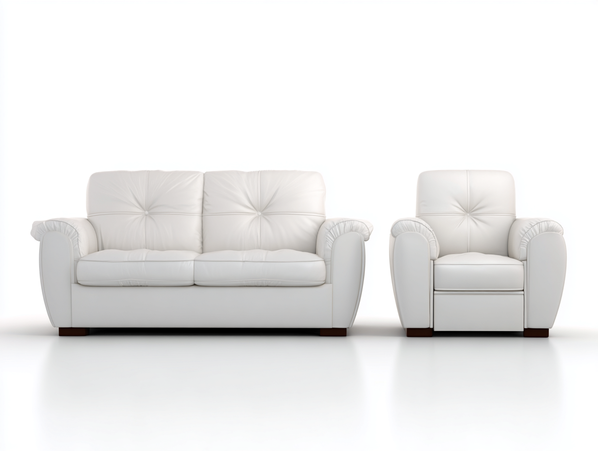 Ensemble canapé deux places et fauteuil en cuir - canapé 170x90x95cm - blanc - salon - style classique confortable