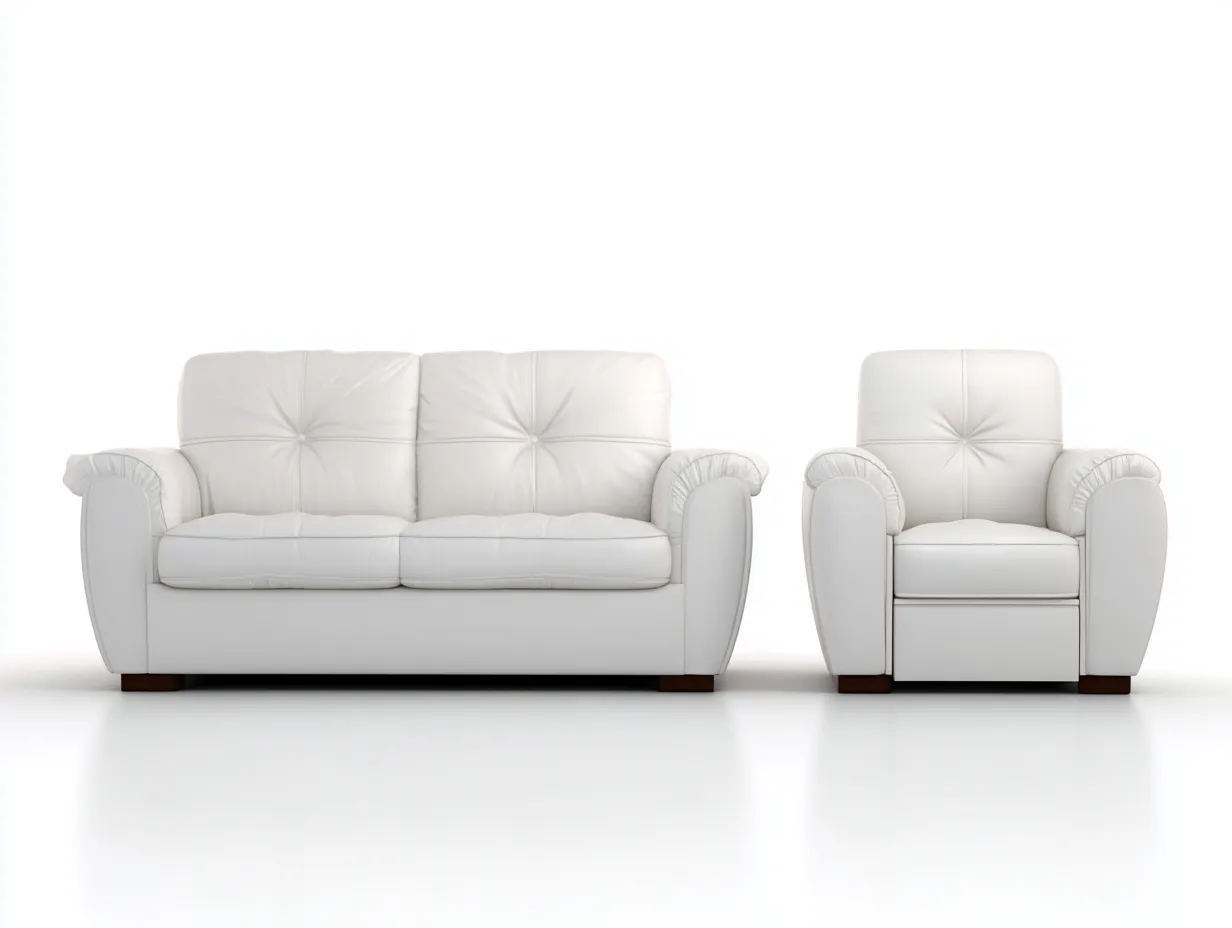 Ensemble canapé deux places et fauteuil en cuir - canapé 170x90x95cm - blanc - salon - style classique confortable