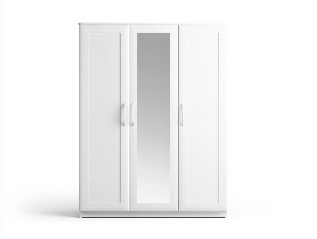 Armoire 3 portes en panneaux bois 130x55x200cm - blanc - chambre - avec miroir central style contemporain