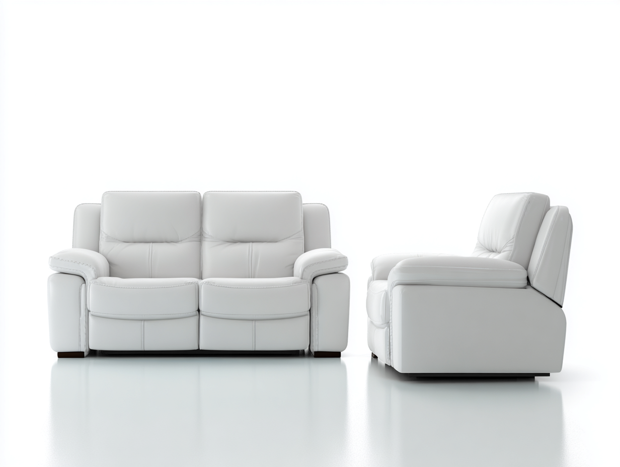 Ensemble canapé 2 places et fauteuil relax en cuir véritable - canapé 165x95x100 cm - blanc - salon - fonction relaxation