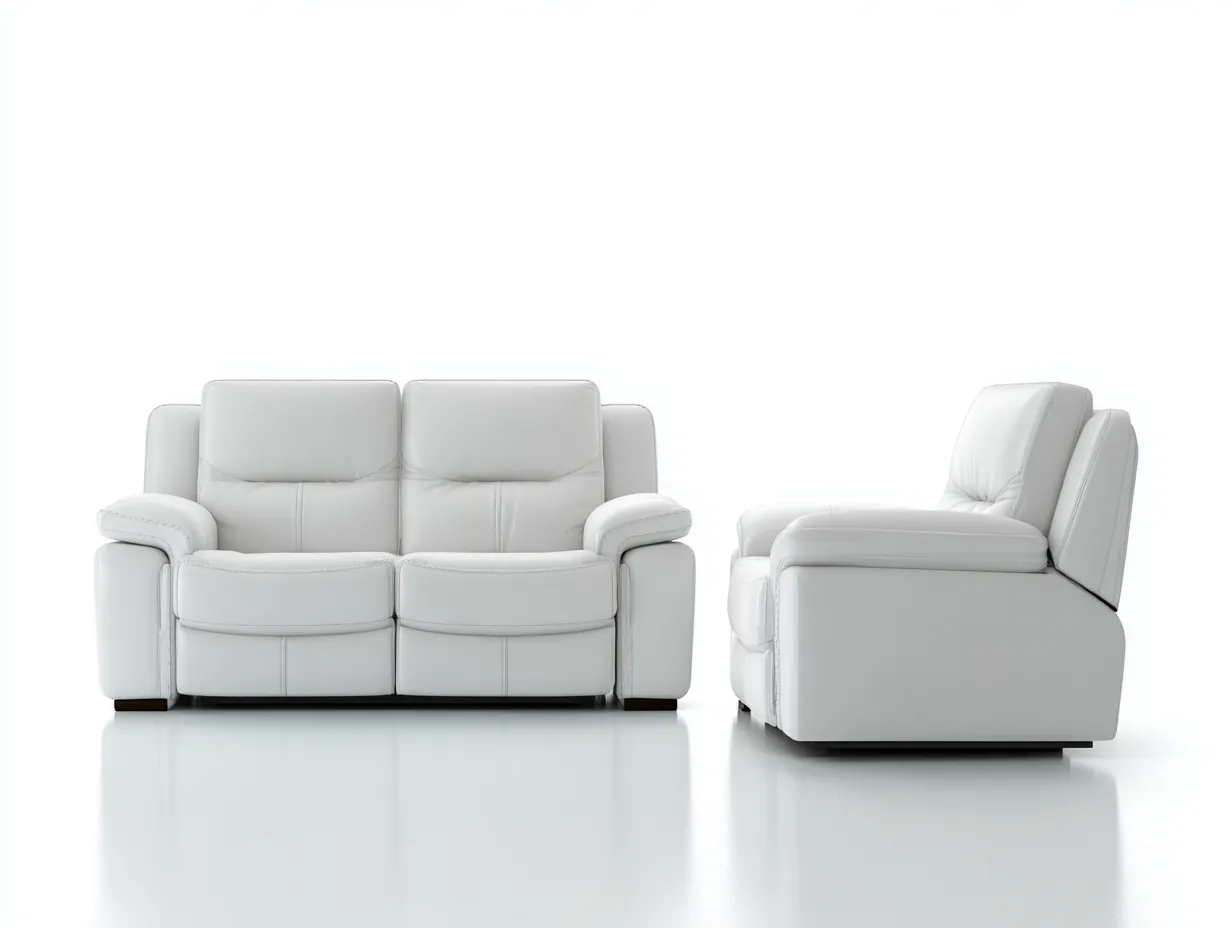 Ensemble canapé 2 places et fauteuil relax en cuir véritable - canapé 165x95x100 cm - blanc - salon - fonction relaxation