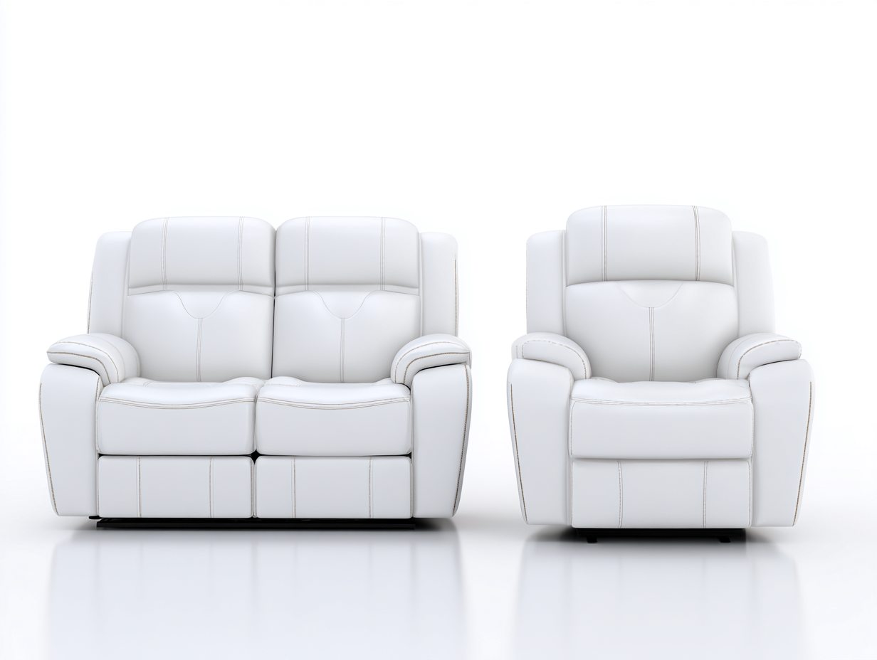 Ensemble canapé 2 places et fauteuil relax en cuir véritable - canapé 165x95x100 cm - blanc - salon - fonction relaxation