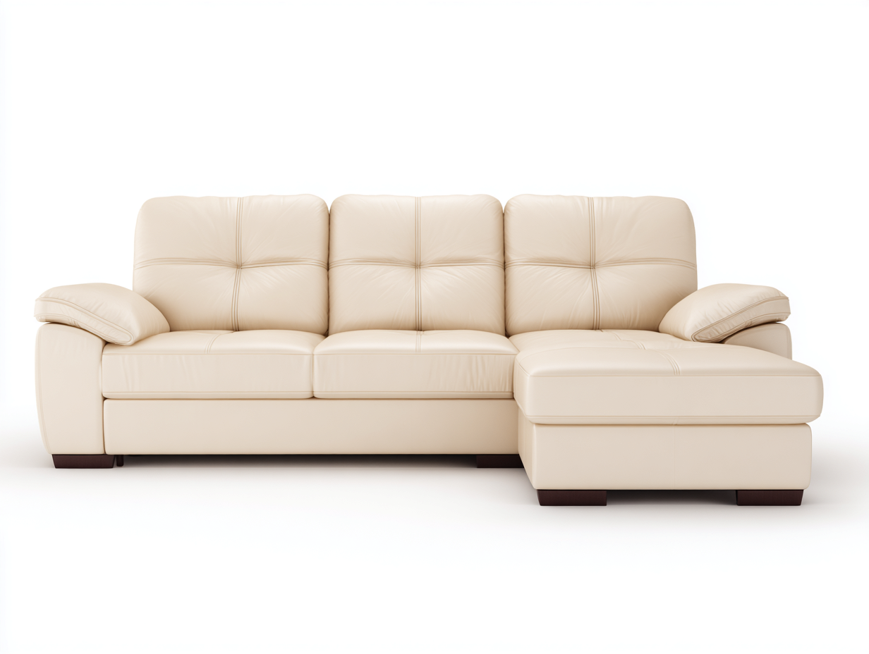 Canapé d'angle en cuir 255x165x90cm - beige - salon - assise confortable style contemporain