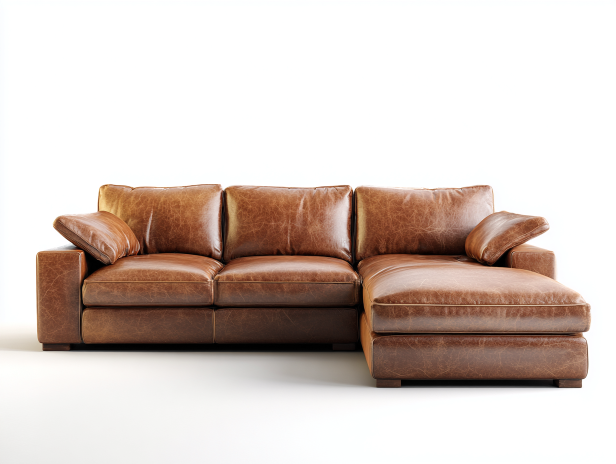 Canapé d'angle en cuir véritable 250x160x85cm - brun - salon - design moderne