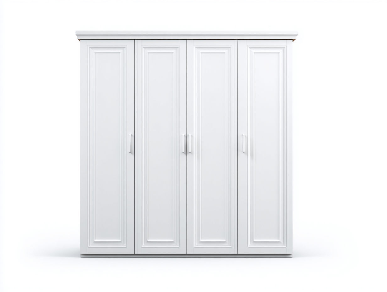 Armoire 4 portes en panneaux bois 180x55x200cm - blanc - chambre - rangement spacieux style classique