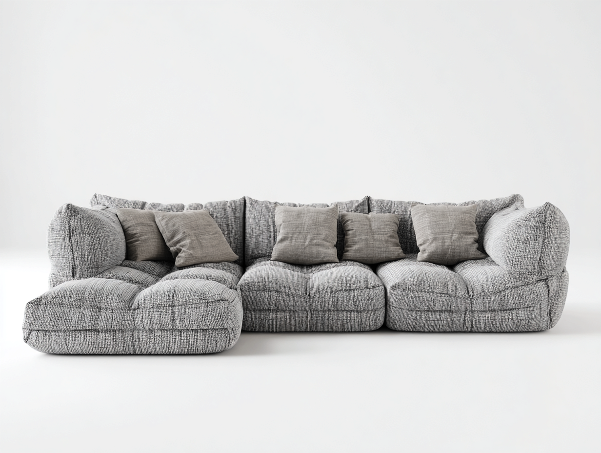 Canapé d'angle en tissu 290x170x80cm - gris clair - salon - style contemporain confort profond