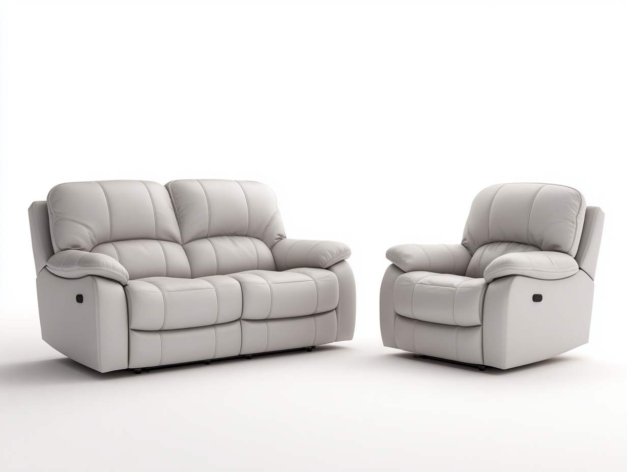 Ensemble canapé 2 places et fauteuil relax en cuir véritable - canapé 165x95x100 cm - gris clair - salon - fonction relaxation