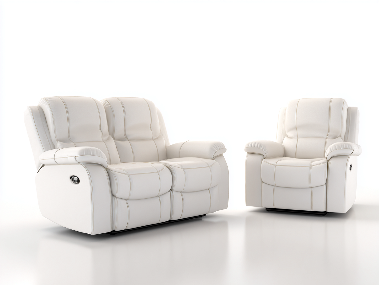 Ensemble canapé 2 places et fauteuil relax en cuir véritable - canapé 165x95x100 cm - blanc - salon - fonction relaxation