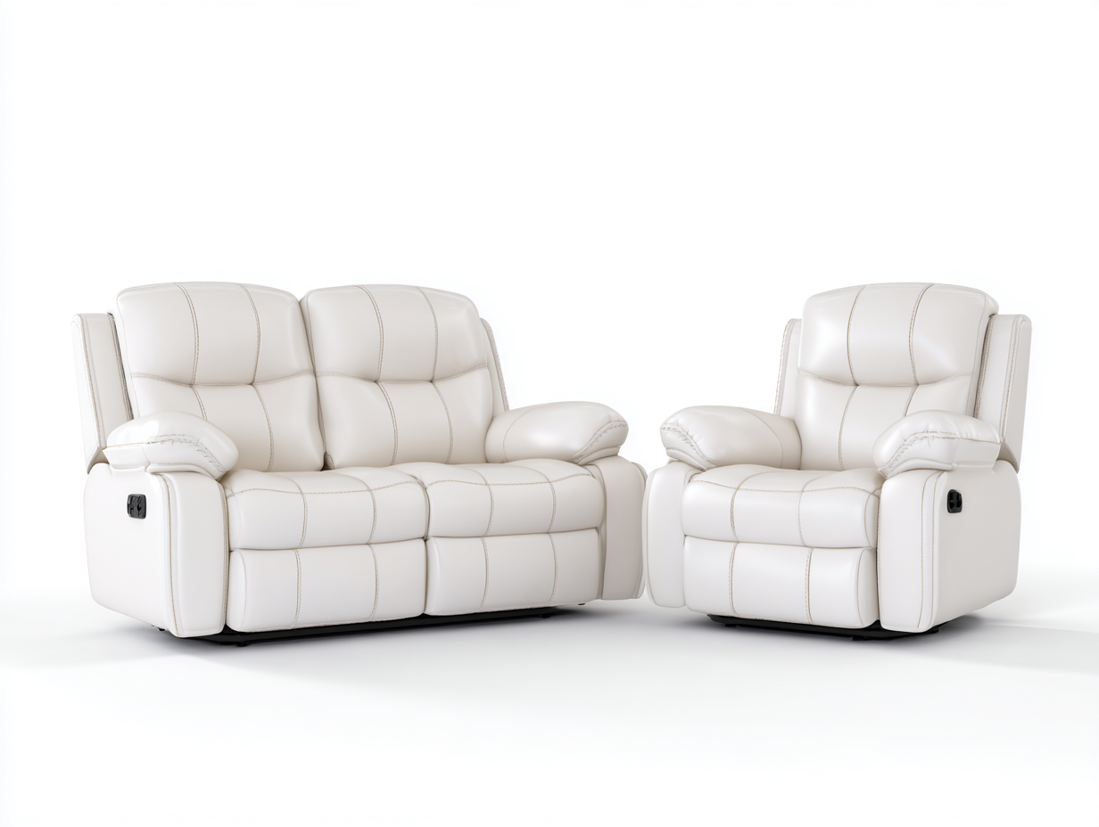 Ensemble canapé deux places et fauteuil en cuir 165x95x100cm - blanc - salon - relaxation manuelle style contemporain