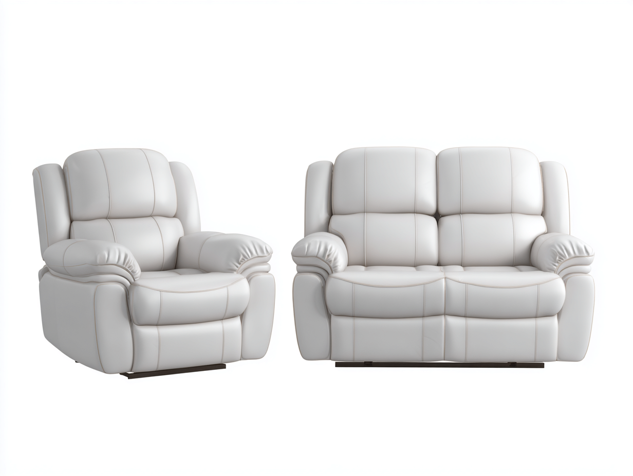 Ensemble canapé deux places et fauteuil en cuir - canapé 160x95x100cm - blanc - salon - relaxation manuelle style contemporain