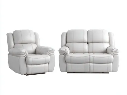 Ensemble canapé deux places et fauteuil en cuir - canapé 160x95x100cm - blanc - salon - relaxation manuelle style contemporain