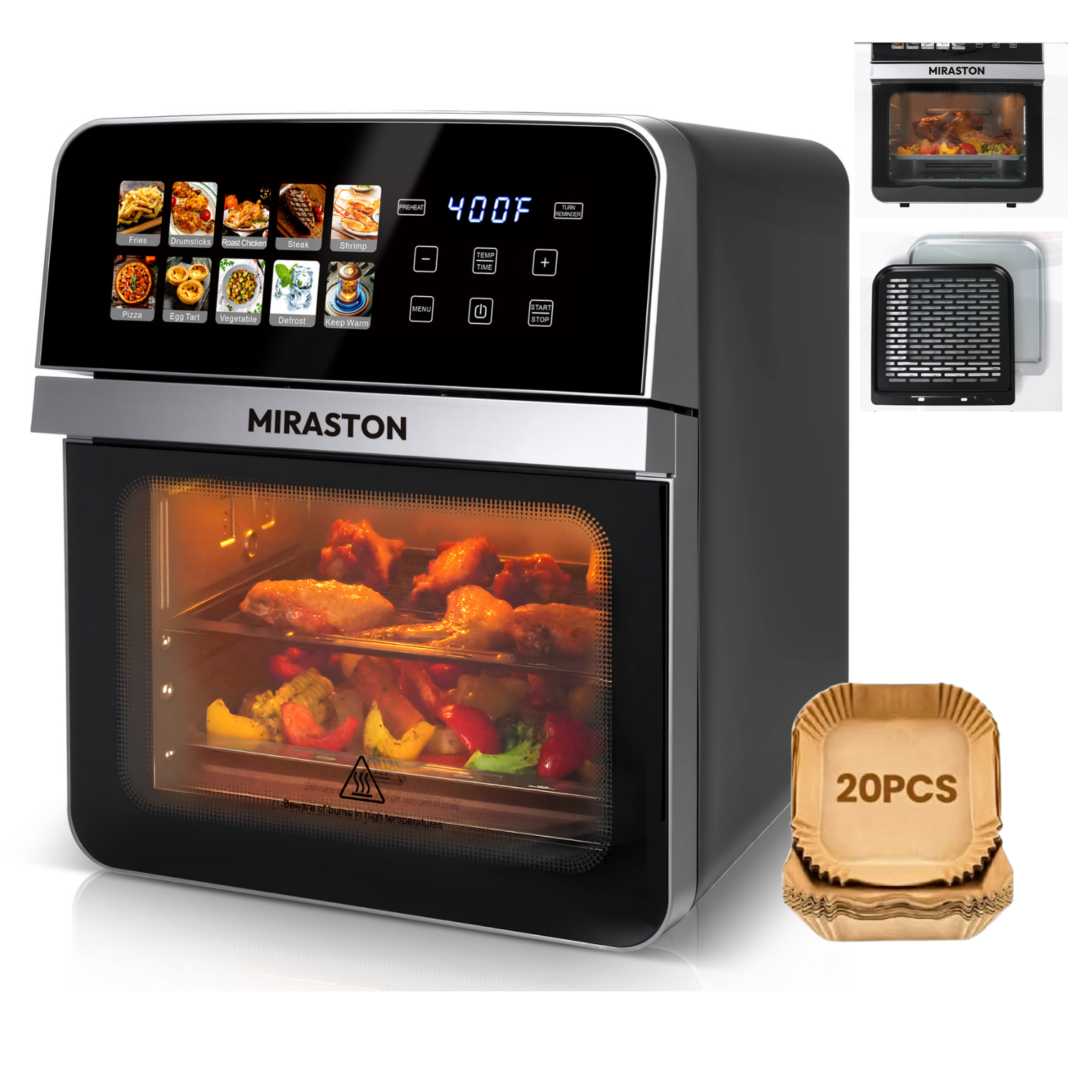 MIRASTON 10QT Air Fryer Toaster Oven Combo with 8 Presets, Visible Window and Touchscreen, Includes 2 Accessories & Recipe