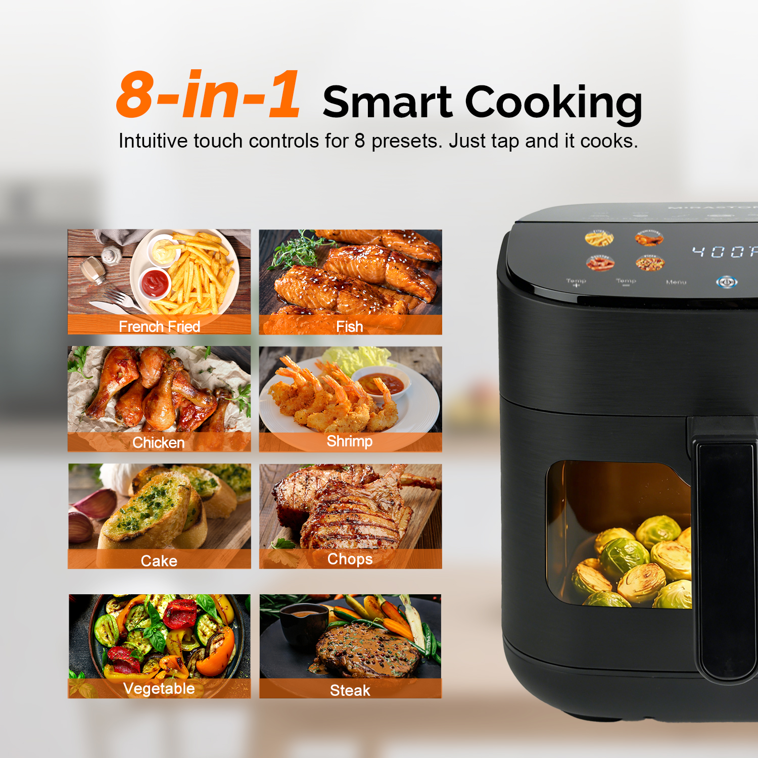 MIRASTON 6.5QT Digital Air Fryer with Visual Window | 8 Preset Cooking Functions | Quiet Operation for Home & Dorm | Perfect for Quick Meals, Snacks & Holiday Gifts