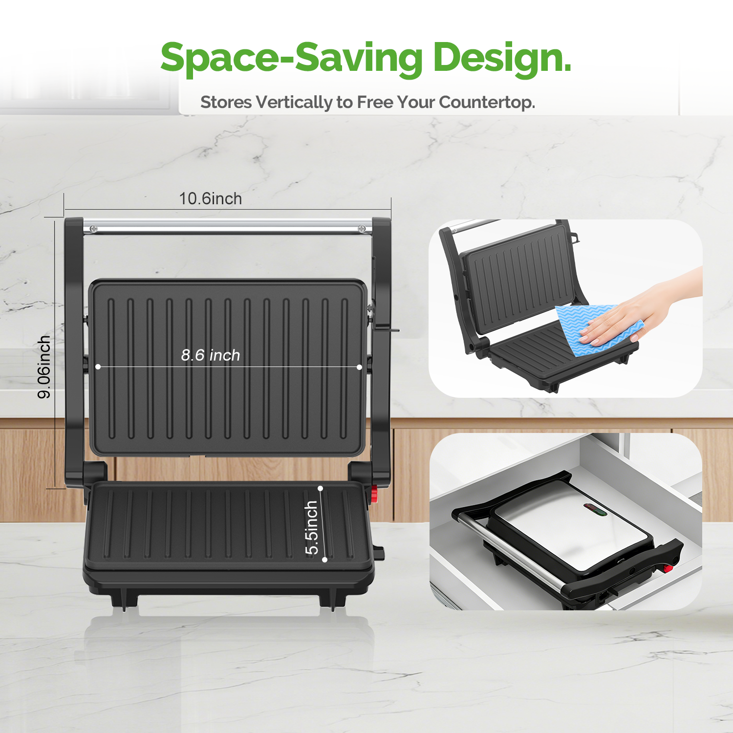 MIRASTON 3-in-1 Panini Press & Pancake Maker, Temperature Controlled 180° Hinge Sandwich Maker, 2-Piece Slicing Grill & Flat Pan