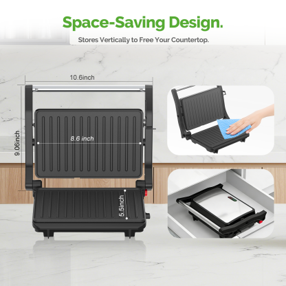 MIRASTON 3-in-1 Panini Press & Pancake Maker, Temperature Controlled 180° Hinge Sandwich Maker, 2-Piece Slicing Grill & Flat Pan