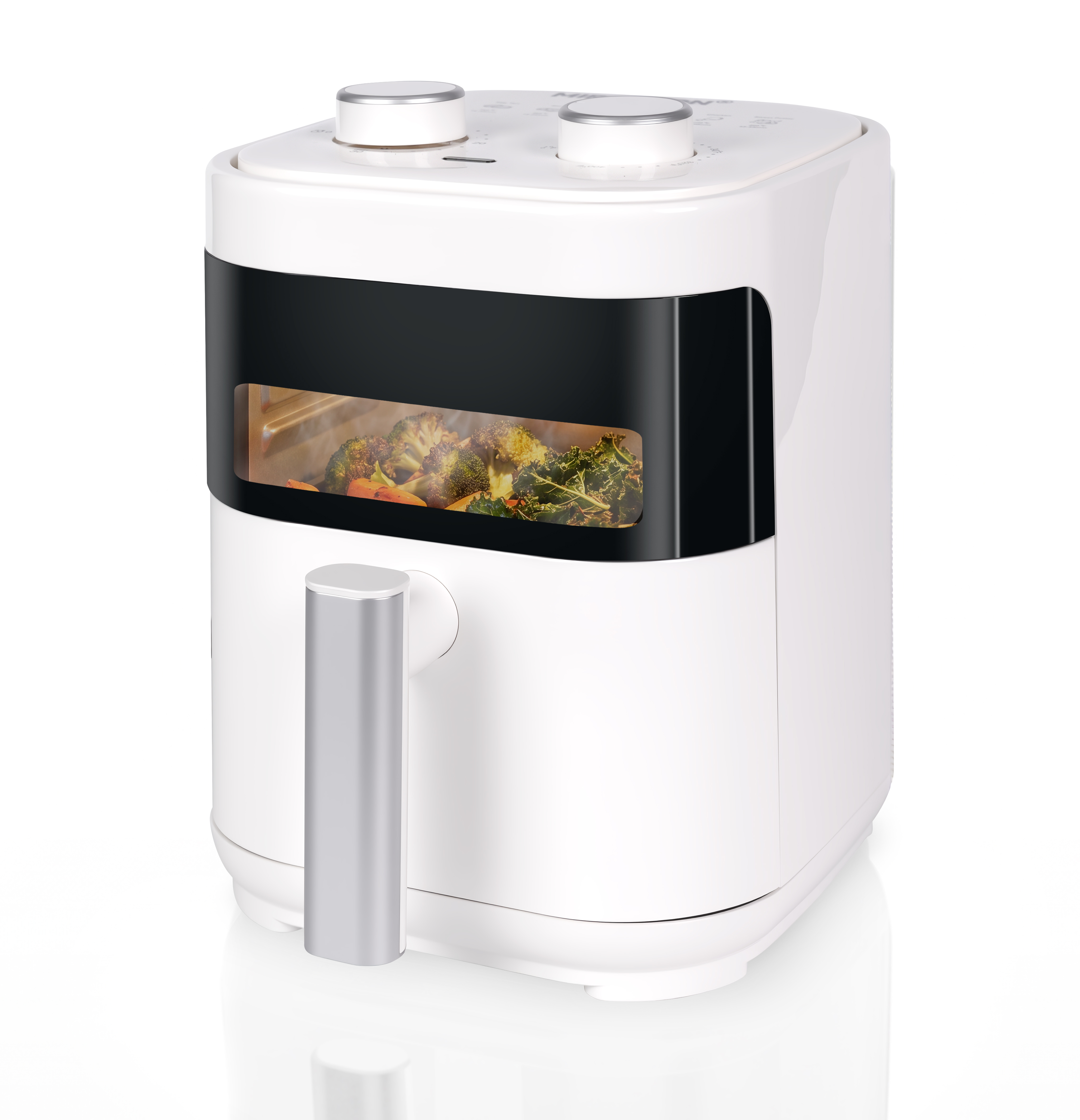 MIRASTON 3.2 Quart Compact Air Fryer with Viewing Window, 1200W Dual-Knob Manual Control Countertop Oilless Cooker, Nonstick Dishwasher-Safe Basket, White