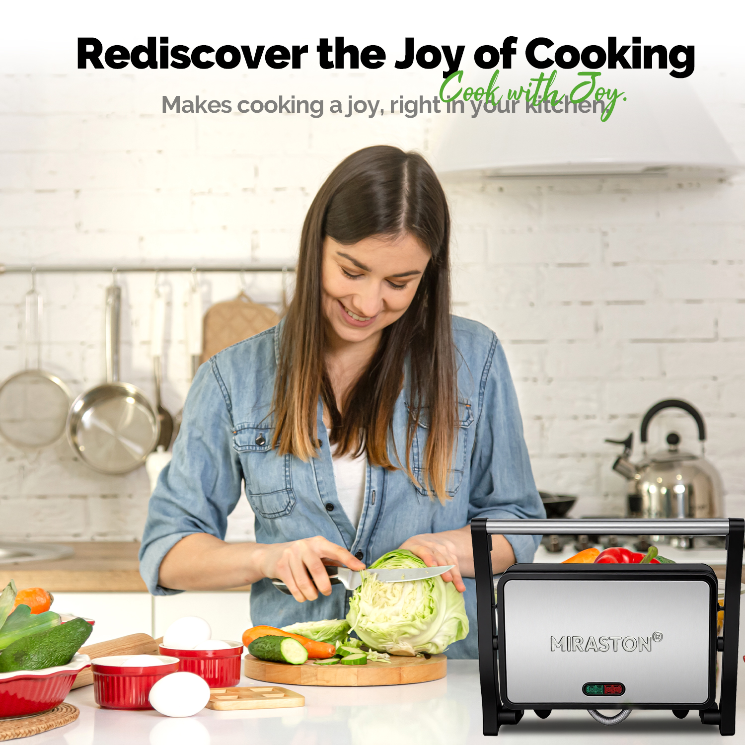 MIRASTON 3-in-1 Panini Press & Pancake Maker, Temperature Controlled 180° Hinge Sandwich Maker, 2-Piece Slicing Grill & Flat Pan