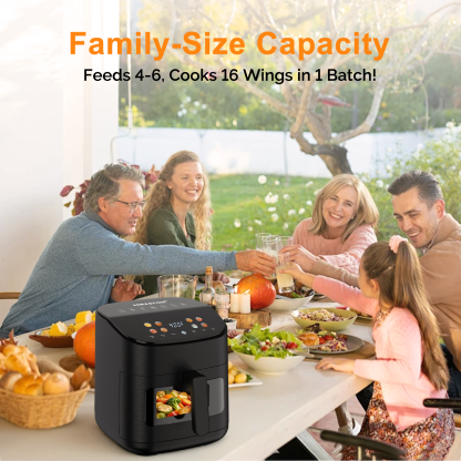 MIRASTON 6.5QT Digital Air Fryer with Visual Window | 8 Preset Cooking Functions | Quiet Operation for Home & Dorm | Perfect for Quick Meals, Snacks & Holiday Gifts