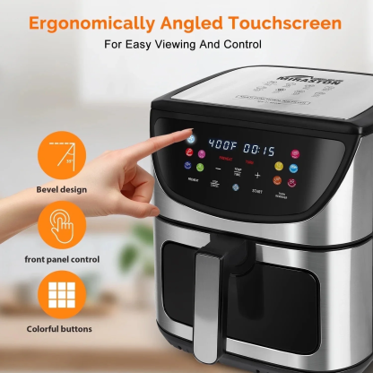 MIRASTON 8.5Qt Digital Glass Air Fryer,10 Prestes, 10-in-1 All-in-One for Family, Stainless Steel, Black