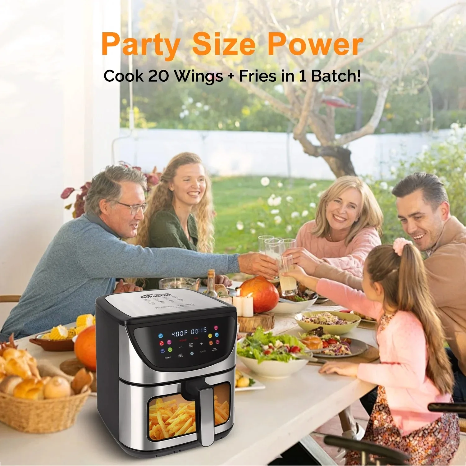 MIRASTON 8.5Qt Digital Glass Air Fryer,10 Prestes, 10-in-1 All-in-One for Family, Stainless Steel, Black
