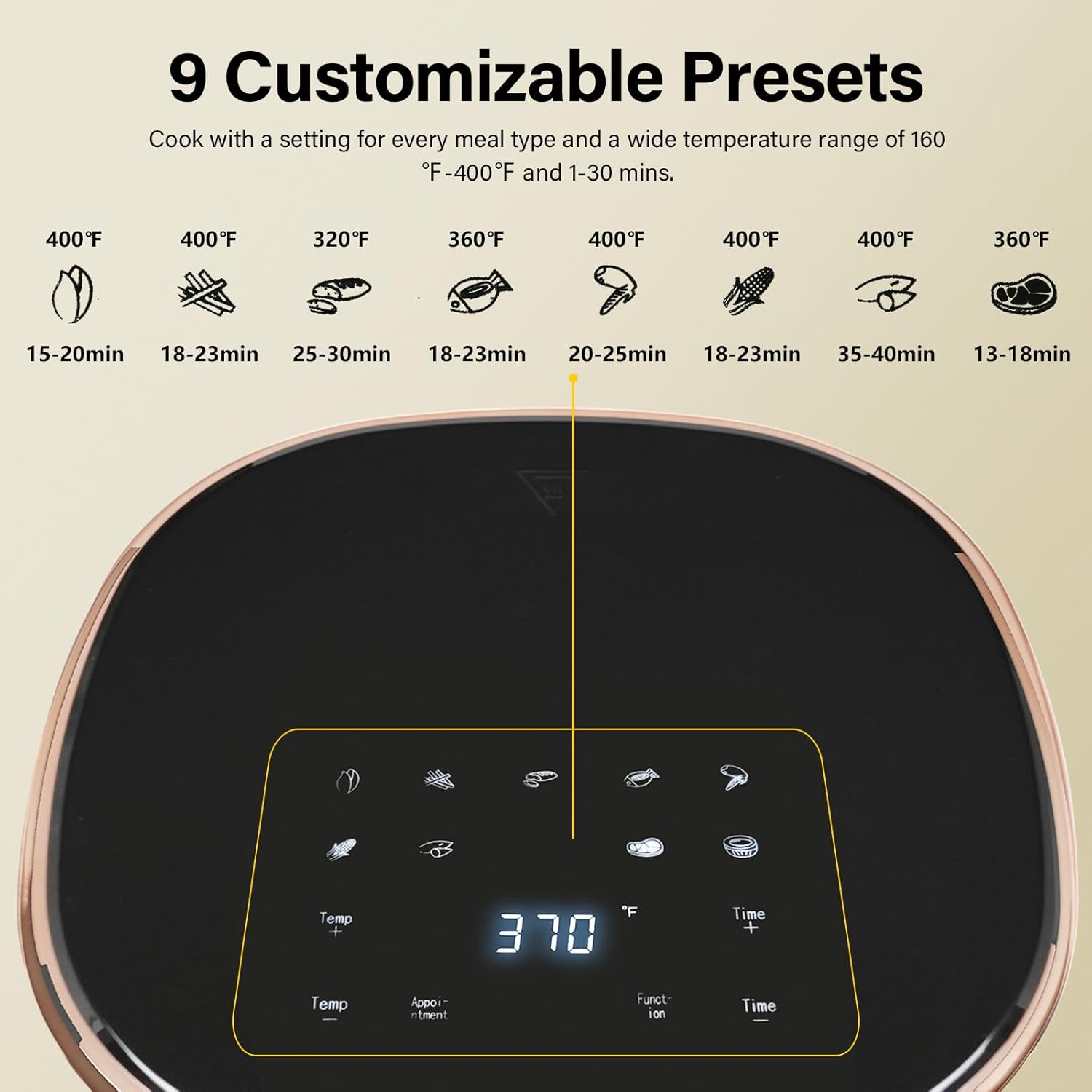 Miraston Compact 3.6-Quart Air Fryer, 9 Presets and Digital Display, Oil-Less Cooking, Black