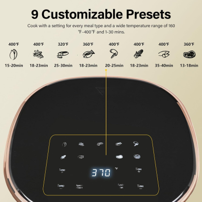 Miraston Compact 3.6-Quart Air Fryer, 9 Presets and Digital Display, Oil-Less Cooking, Black